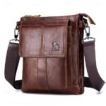 Men's Crossbody Bag Cowhide Daily Zipper Solid Color Black - Image 6
