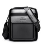 Men's Brown Faux Leather Crossbody Shoulder Bag with Front - Image 8