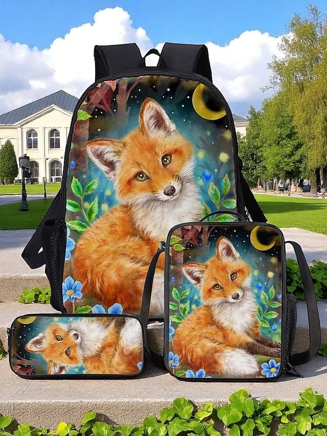 ebdsor1749463503180 Girls'3-Piece Fox Backpack Set with Lunch Bag and Pencil - Image 1