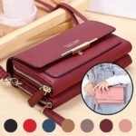 Women's Black Crossbody Wallet Bag with Gold Accents and