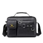 Men's Brown Faux Leather Messenger Bag with Multiple - Image 17