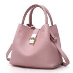 Women's Red Faux Leather Handbag with Gold Lock and Chain - Image 16