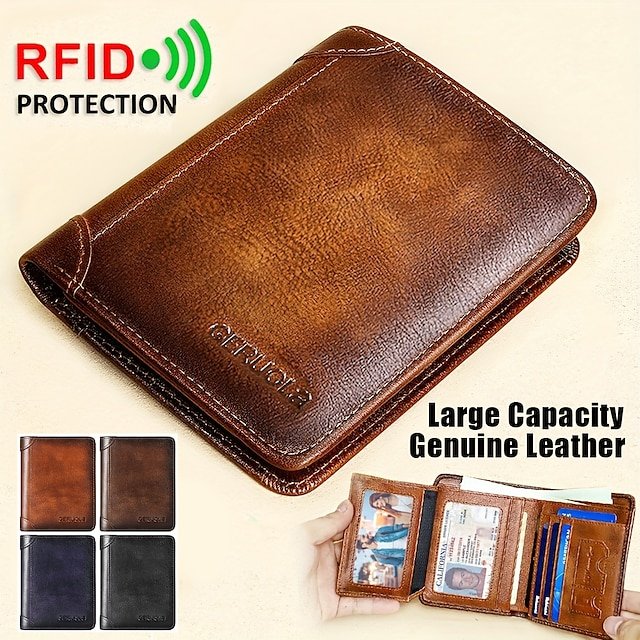 kbwcfv1687343067471 Men's Large Capacity RFID Blocking Cowhide Leather Wallet - Image 1