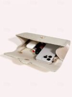 Women's White Satin Clutch with Rhinestone Buckle - Elegant - Image 6
