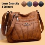 Women's Black Brown Crossbody Bag with Multiple Zippered