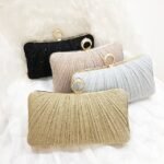 Elegant Gold Glitter Evening Clutch Bag with Rhinestone Ring