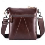 Men's Crossbody Bag Cowhide Daily Zipper Solid Color Black - Image 9