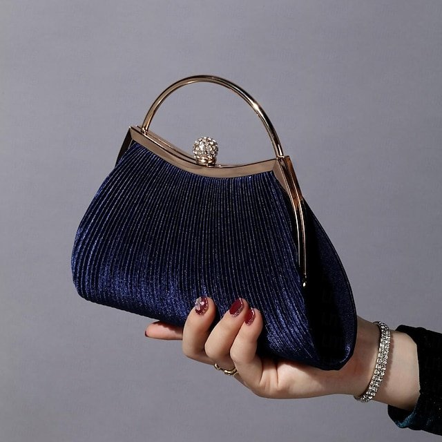 yywyss1705573130357 Women's Navy Blue Evening Clutch – Elegant Pleated Velvet - Image 1