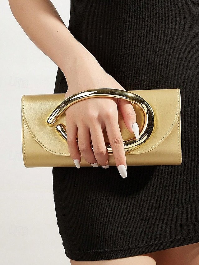 zenbha1758879326171 Women's Metallic Evening Clutch Bag with Gold Handle, - Image 1
