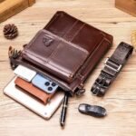 Men's Crossbody Bag Cowhide Daily Zipper Solid Color Black - Image 3